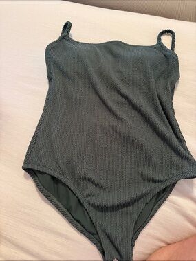 Kona Sol Dark Green Textured Kids One-Piece Swimsuit